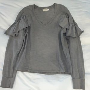 Nation LTD Grey Ruffle Long Sleeve Shirt